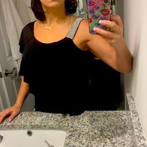 NWT large sexy rhinestone strap on one side , flounced perfectly to hide flaws